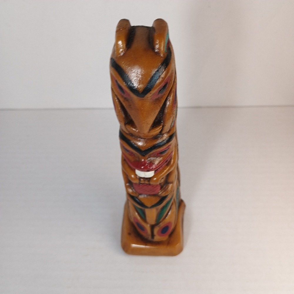 VTG Raven Alaskan Hand Painted Wood Carved Eagle Beaver & Bear Totem Pole 1985 - Picture 7 of 8
